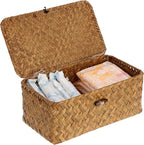 Sumnacon Wicker Basket with Lid Rectangle Woven Baskets by Sumnacon