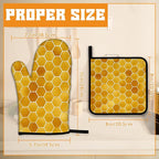 Honeycomb Oven Mitts and Pot Holders Set, Bee Kitchen Decor Heat Resistant Non - Image 2