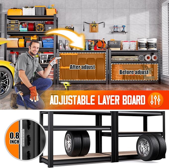 71"H-32"W-14"DGarage Shelving-5 Tier Garage Storage Shelves, Adjustable Heavy - Image 4