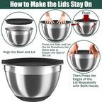 Mixing Bowls with Airtight Lids Set, 4 Stainless Steel Bowls Nesting Bowls & - Image 6