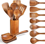 Wooden Spoons for Cooking, Comfortable Grip Wooden Cooking Utensils Set by Unknown