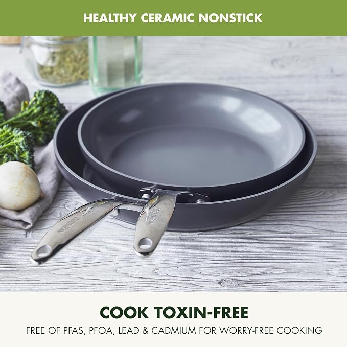 GreenPan Valencia Pro Ceramic Nonstick 10” & 12” Frying Pan Skillet Set - Image 2
