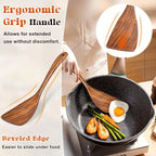 Wooden Spatula for Cooking, Acacia Wood Flat Frying Spatulas, Long Handle - Image 2
