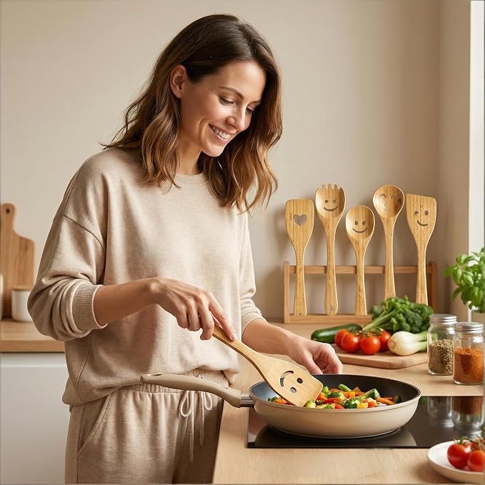 Fun Wooden Spoons for Cooking 5 Piece - Image 2