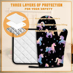Cute Unicorn Pattern Oven Mitts and Pot Holders Set - Image 3