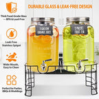 2 Gallon Large Glass Drink Dispenser Set, 2 Pack Beverage Dispensers - Image 3
