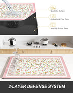 Rnivvi Dish Drying Mat for Kitchen Counter, XL 15 x 24" Cute Flower Theme - Image 4