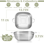 E-far 6QT Stainless Steel Colander - Image 2