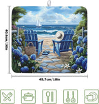 Summer Beach Chairs Dish Drying Mat Sea Wave Blue Floral Drying Mat fo Kitchen - Image 2