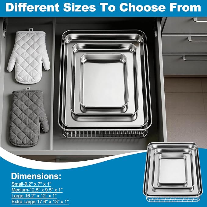 Herogo Baking Sheet with Wire Rack Set, 9.2'' x 7'' x 1'' Stainless Steel - Image 7