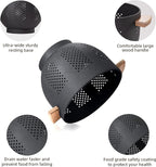 Metal Colander with Wood Handle and Stable Base, Powder Coated Steel Kitchen - Image 3
