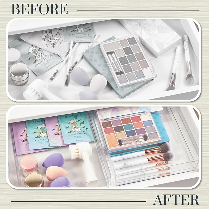 STORi SimpleSort 2-Piece Stackable Clear Drawer Organizer Set | 15" x 6" x 2" - Image 6