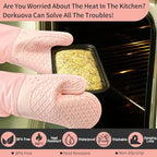 Pink Oven Mits, Heat Resistant, Non-Slip Grip Pattern, Baking Gloves - Image 6