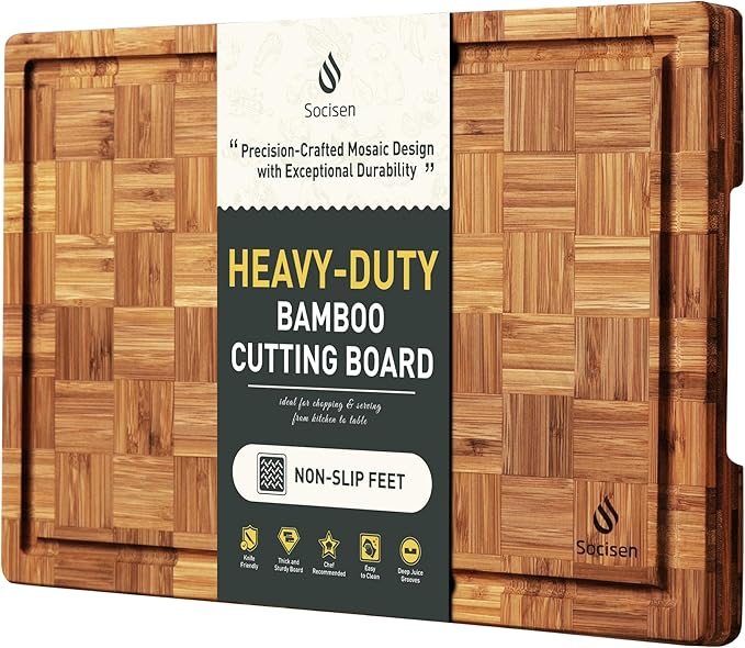 Bamboo Cutting Board Non Slip Heavy Duty Over Sink Wooden Wood Cutting Board by Socisen