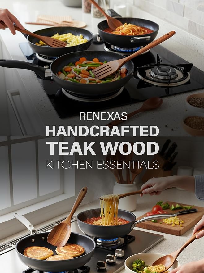 6-Piece Teak Wooden Kitchen Utensil Set – Nonstick Safe Cooking Spoons & - Image 5