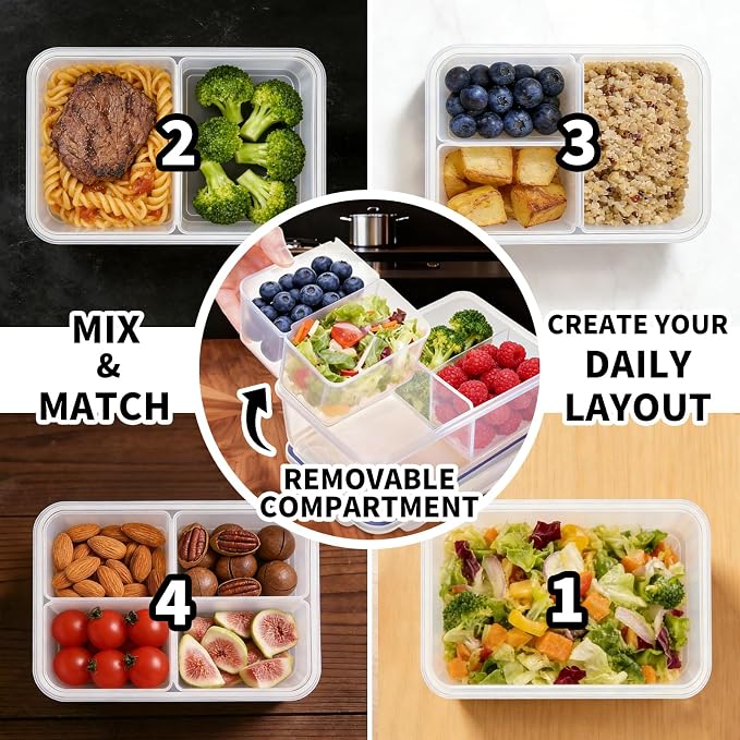 KIGI Lunch Container Set with Small Containers, 3 Compartment Food Storage - Image 2