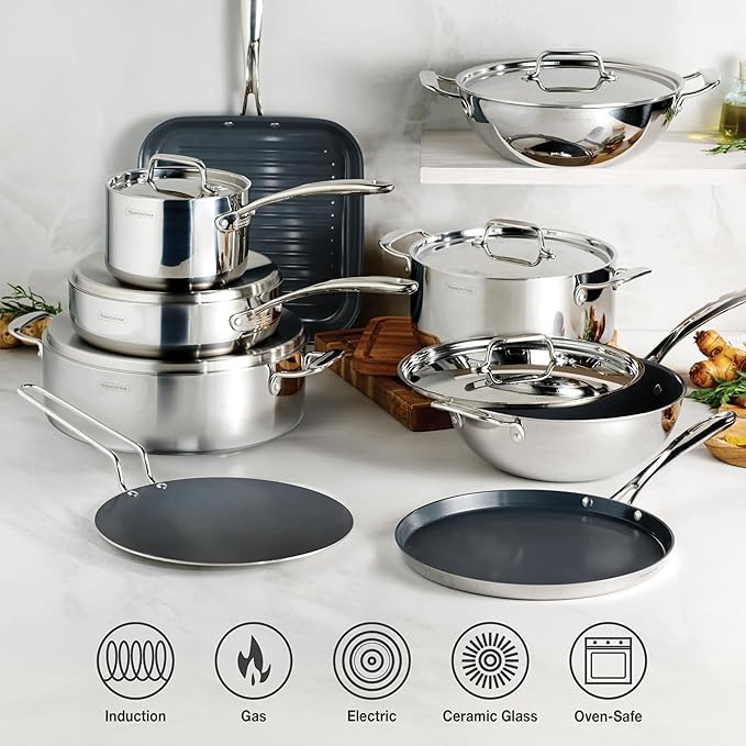 Tramontina Utsava Tri-Ply Clad Stainless Steel 3.75-Quart Wok - Image 5