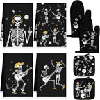Leinuosen 8 Pcs Skull Kitchen Decor Set Kitchen Towels Gothic Oven Mitts and by Leinuosen