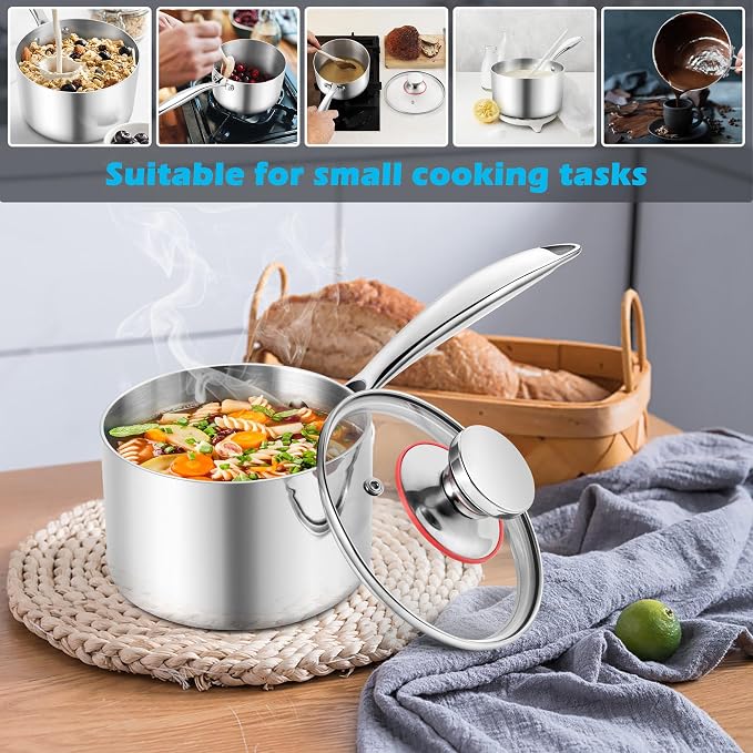 E-far 3-Quart Saucepan, Tri-Ply Stainless Steel Sauce Pan - Image 7