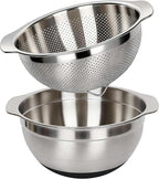 304 Stainless Steel Colander, 2.5 QT Capacity and 2.5 QT Mixing Bowl, Micropore by Qimh