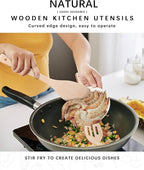Wooden Spoons for Cooking, 3-Piece Wood Utensil Set Includes Slotted Spoon - Image 4