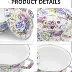 Enamel Stockpot with Lid, 2.5 Quart Retro Cooking Pot, Vintage Floral Stew Bean - Image 5