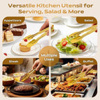 6 Pack Stainless Steel Serving Tongs, 9 Inch Gold Salad Tongs Serving Utensils - Image 6
