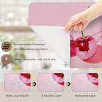 Pink Cherry Disco Ball Dish Drying Mat, Preppy Glam Cherries Coffee Bar Mat - Image 7