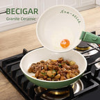 BECIGAR 8PCS Ceramic Cookware, Nonstick Ceramic Pan, Removable Handle Pots and - Image 8