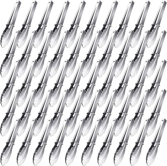 Meanplan 50 Pcs Small Stainless Steel Kitchen Tongs 7 Inch Food Serving Tongs by Meanplan