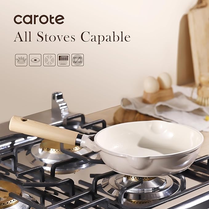 CAROTE 8" Ceramic Frying Pan Skillet, Non Stick Frying Pan Chef's Pan, Healthy - Image 4
