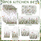 Fanfanwin 10 Pcs Wildflower Kitchen Decor Set Floral Kitchen Towels and Rugs - Image 3