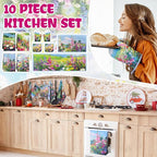Fourluoo 10 Pcs Spring Kitchen Decor Sets Oil Painting Kitchen Towels Pot - Image 2