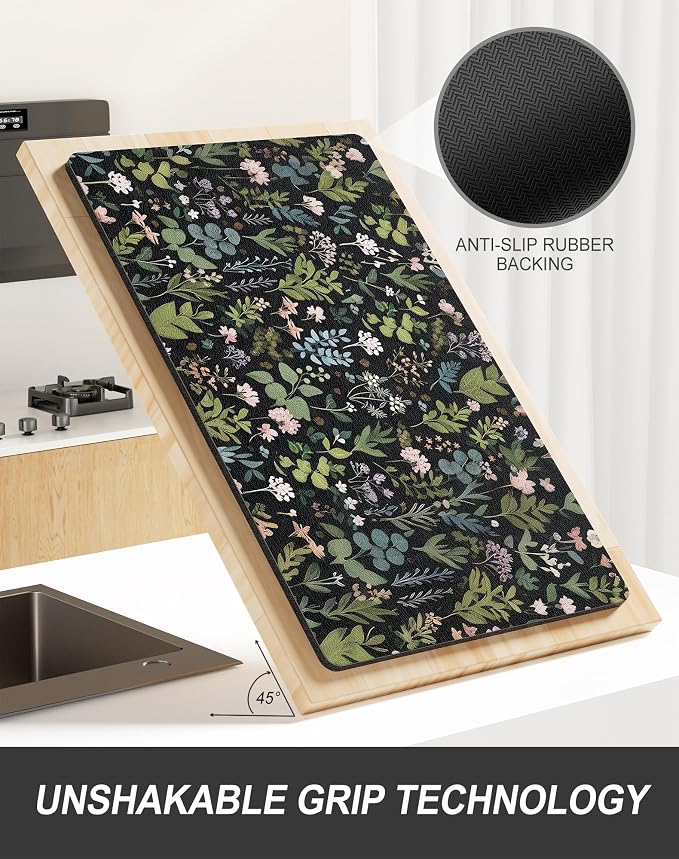 Rnivvi Dish Drying Mat for Kitchen Counter, 12 x 19" Cute Flower Theme Super - Image 5