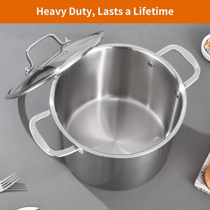 DELARLO Tri-Ply Stainless Steel 8 Quart Stock Pot, Heavy-Duty, All Stove - Image 6