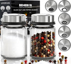 Shatterproof Glass Salt and Pepper Shakers Set Leak & Moisture Proof by Benebyr