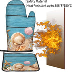 Coastal Oven Mitts and Pot Holders Sets Navy Blue Wooden Starfish Seashell Oven - Image 5