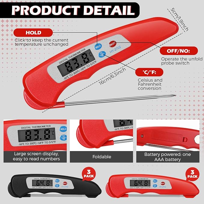 6 Pieces Digital Meat Thermometer Foldable Instant Read Food Thermometer - Image 2