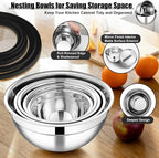 E-far Mixing Bowls Set of 5, Stainless Steel Salad Mixing Bowl - Image 4