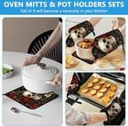 Halloween Skull Rose Crow Oven Mitts and Pot Holders Sets Heat Resistant 4Pcs - Image 6