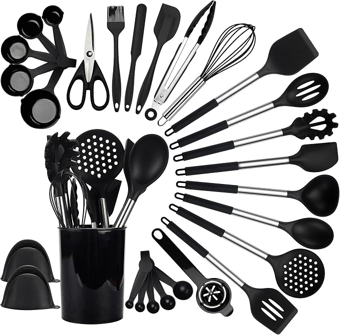 QMVESS Silicone Cooking Utensils Set, 446°F Heat Resistant Spatula, Spoons Set by QMVESS