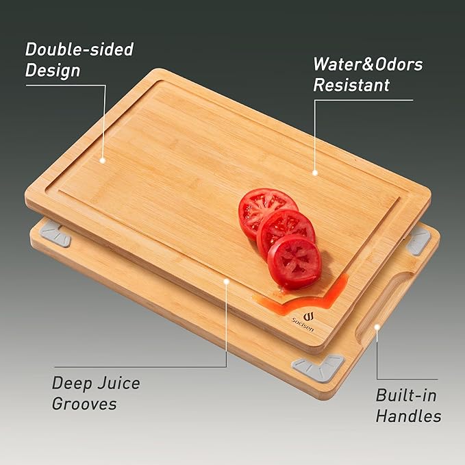 Extra Large Bamboo Board Charcuterie Non Slip Feet Over Sink Wooden Cutting - Image 4