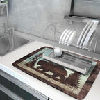 Giwawa Retro Brown Bear Forest Cabin Dish Drying Mat Countertop 18x24 Fall Blue - Image 5