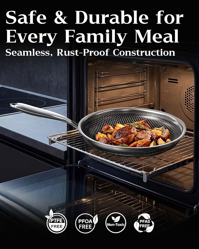 Frying Pan Nonstick With Lid, 8 Inch Non Stick Induction Cookware, Stainless - Image 5