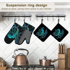 Oven Mitts and Pot Holders Green Octopus Silicone Kitchen Accessories Set of 4 - Image 5