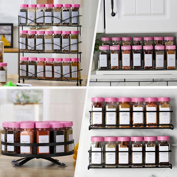 36 Glass Spice Jars with Label-4oz Spice Containers with Pink Lids and Shaker - Image 3