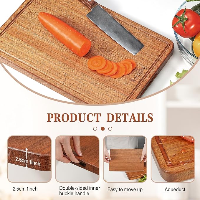 Solid Teak Wood Cutting Board One Piece Non Glued Large Thick Crack Resistant - Image 3