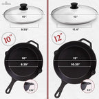 Cuisinel 6"+8"+10+12"-Inch Cast Iron Skillets Set + Glass Lids + Silicone - Image 3