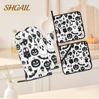 Halloween Ghost Pumpkin Pattern Oven Gloves and Hot Pads Set - Image 2