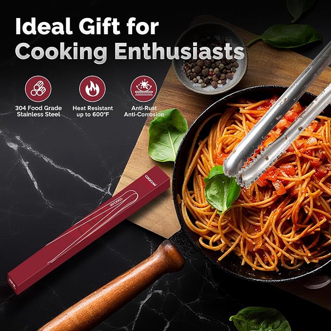 Precision Serrated Non-Slip Tips Cooking Tongs 2 Set, One-Piece 18/8 Stainless - Image 9